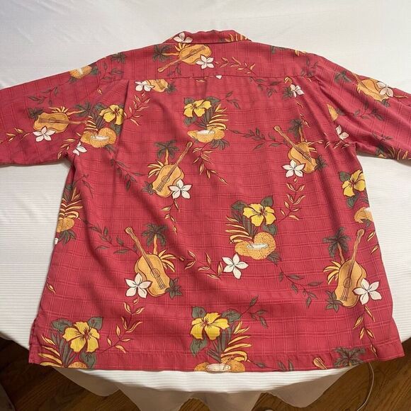 Tommy Bahama Hawaiian 100% Silk Shirt Coconuts Ukelele Palm Mens Large - Picture 3 of 4